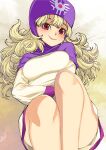  1girl absurdres blonde_hair breasts closed_mouth curly_hair dragon_quest dragon_quest_ii dress highres hood long_hair looking_at_viewer muramasa_mikado princess princess_of_moonbrook red_eyes robe smile solo 