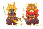  0_0 2boys :&lt; bangs barefoot blonde_hair blue_eyes brown_capelet brown_pants capelet cat_boy closed_mouth commentary_request expressionless fox_hat full_body furry furry_male holding holding_wand looking_at_viewer male_focus multiple_boys orange_eyes pants ragnarok_online ro_mugi short_hair simple_background summoner_(ragnarok_online) tail_armor translation_request twitter_username vambraces visor_(armor) wand white_background 
