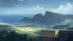  blue_sky commentary_request day highres mikado_(winters) mountain mountainous_horizon no_humans original outdoors scenery shipping_container shipyard sky tree water 