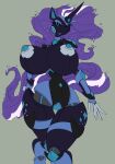  anthro black_body black_sclera blue_body blue_eyes blue_inner_ear cutie_mark digital_media_(artwork) equid equine eyeshadow fingers hair hasbro hi_res horn idw_publishing imric1251 long_hair machine makeup mammal my_little_pony my_little_pony_(idw) nightmare_rarity_(idw) nipples purple_hair robot simple_background standing thick_thighs unicorn unicorn_horn wide_hips 