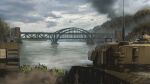  antennae bridge cloud cloudy_sky commentary_request grass ground_vehicle highres mikado_(winters) military military_vehicle motor_vehicle mountainous_horizon no_humans original outdoors river scenery sky tank tree water 