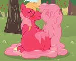  2019 anal anal_penetration badumsquish balls big_macintosh_(mlp) blonde_hair detailed_background duo earth_pony equid equine eyes_closed fan_character female feral freckles friendship_is_magic genitals goo_creature hair hasbro hi_res horse kissing male male/female mammal my_little_pony nature outside penetration pony pregnant pregnant_male quiddity sitting translucent translucent_body 