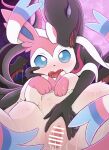  anthro black_body censored duo eeveelution female female/female feral generation_6_pokemon generation_7_pokemon genitals hi_res nintendo pokemon pokemon_(species) pussy rumine salazzle spread_pussy spreading sylveon video_games white_body 
