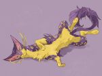  closed_mouth commentary_request full_body green_eyes liepard lying no_humans nyala_(nyala_766) on_side pokemon pokemon_(creature) purple_background purple_fur sketch solo tail whiskers yellow_fur 