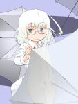  1girl afunai ahoge breasts glasses grey_eyes kagaku_chop labcoat navel small_breasts smile solo suzuzono_sai umbrella white_hair x-ray 