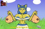  animal_crossing animated ankha_(animal_crossing) anthro big_breasts bouncing_breasts breasts caption cloud elisalevin female grass huge_breasts hyper hyper_breasts money nintendo outside plant rock round_head signature small_waist solo video_games walking 