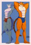  abs anthro beastars biceps big_muscles bill_(beastars) bulge canid canine canis clothed clothing digital_media_(artwork) duo felid flexing fur hi_res legoshi_(beastars) male mammal muscular muscular_anthro muscular_male pantherine pecs simple_background smile standing stripes tiger topless underwear wolf zephir 