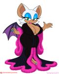  2022 anthro bedroom_eyes big_breasts breasts chiropteran cleavage clothed clothing female hi_res looking_at_viewer mammal narrowed_eyes omegasunburst robe rouge_the_bat seductive sega solo sonic_the_hedgehog_(series) translucent translucent_clothing wings 