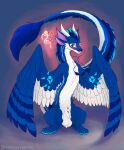  animal_genitalia asian_mythology blue_eyes blush dragon east_asian_mythology eastern_dragon feathered_wings feathers feral fluffy genitals hi_res looking_at_viewer mythology sheath sitting skyvo solo wings 