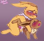  animal_genitalia animal_penis bodily_fluids brown_body canine_penis cum cum_inside duo eevee eeveelution female female_penetrated feral feral_on_feral generation_1_pokemon genital_fluids genitals hi_res jolteon jolteontravis male male/female male_penetrating male_penetrating_female nintendo penetration penis pokemon pokemon_(species) sex size_difference smaller_female smaller_penetrated video_games yellow_body 