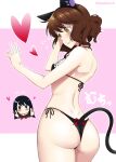  2girls @_@ animal_ears ass bikini bikini_bottom_only bikini_top_only black_hair bow breasts brown_eyes brown_hair cat_ears chibi chibi_inset commentary_request fake_animal_ears fake_tail hand_in_own_hair heart hibike!_euphonium highres kousaka_reina long_hair mattari_yufi multiple_girls oumae_kumiko paw_print short_hair side-tie_bikini_bottom small_breasts smile sweatdrop swimsuit tail tail_bow tail_ornament thumbs_up translation_request twitter_username 