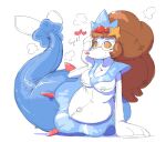  &lt;3 2022 animate_inanimate anthro blue_body breasts brown_hair eyewear female generation_7_pokemon glasses hair implied_transformation inflatable living_inflatable nintendo nozzle pokemon pokemon_(species) primarina red_nose seam_(sewing) simple_background smile solo subakitsu video_games white_background 