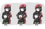  2girls bangs behind_another beret black_dress black_eyes black_hair brown_eyes commentary_request dress female_commander_(girls&#039;_frontline) griffin_&amp;_kryuger_military_uniform hat headgear highres long_hair mojamozanari multiple_girls multiple_views nyto_(girls&#039;_frontline) nyto_nimogen_(girls&#039;_frontline) open_mouth red_headwear short_hair sidelocks smile tongue tongue_out upper_body 
