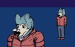  animated anthro beastars can canid canine canis clothed clothing container digital_media_(artwork) fur grey_body grey_fur legoshi_(beastars) male mammal morinkashi pixel_(artwork) pixel_animation short_playtime simple_background smile solo wolf 