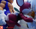  3d_(artwork) anal anal_penetration anthro bathroom big_butt blue_body blue_fur bodily_fluids bottomless butt camseven chip_(sonic) clothed clothing cum cum_in_ass cum_in_mouth cum_inside cum_on_wall cum_while_penetrated cumshot digital_media_(artwork) ejaculation english_text erection eulipotyphlan eye_roll fellatio from_behind_position fur genital_fluids genitals girly glory_hole group group_sex hair half-closed_eyes hands-free hedgehog hi_res male male/male male_penetrated male_penetrating male_penetrating_male mammal mostly_nude narrowed_eyes nipples nude oral oral_penetration orange_penis penetration penile penis public_restroom red_body red_fur restroom_stall sega sex smile sonic_the_hedgehog sonic_the_hedgehog_(series) sonic_unleashed spitroast teapot_(body_type) text thick_thighs toilet topwear trio unknown_species watermark white_hair wide_hips wings 