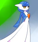  2022 3_fingers alternate_hairstyle bangs blue_hair blunt_bangs female fingers gardevoir generation_3_pokemon hair hi_res humanoid looking_at_viewer nintendo not_furry pokemon pokemon_(species) renv shiny_pokemon short_hair signature solo video_games yellow_eyes 