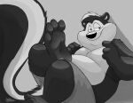  4_toes anthro barefoot belly dj-rodney feet foot_fetish looney_tunes male mammal mephitid overweight overweight_anthro overweight_male paws pep&eacute;_le_pew skunk soles solo striped_skunk toes warner_brothers 