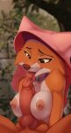  anthro bodily_fluids canid canine disney duo female fox genital_fluids hi_res licking maid_marian male male/female mammal oral precum robin_hood_(disney) tongue tongue_out vistamage 