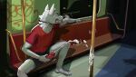  anthro bodily_fluids canid canine canis cum genital_fluids hi_res male male/male mammal orioz public solo subway train vehicle wolf 