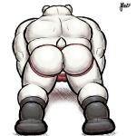  absurd_res alanottaviano anthro anus butt clothing doggystyle from_behind_position hi_res jockstrap male male/male mammal musclegut overweight polar_bear sex slightly_chubby solo underwear ursid ursine white_body 
