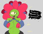  breasts cactus casey_jay_(ponk) clothing cyclops dialogue elemental_creature encouragement female flashing flashing_breasts flora_fauna freckles green_body hi_res humanoid plant ponk sharp_teeth smile solo sweater teeth topwear 