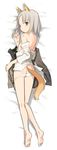  animal_ears ass barefoot brave_witches brown_eyes dakimakura edytha_rossmann feet full_body grey_hair jacket looking_back open_clothes open_shirt panties pointer shimada_fumikane shirt side-tie_panties solo underwear world_witches_series 