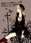  bad_id bad_pixiv_id blonde_hair bracelet bug butterfly french green_eyes hat horiizumi_inko insect jewelry kneehighs long_hair necklace original profile ring sitting solo 