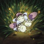  artist_name bioluminescence closed_eyes commentary dated english_commentary glowing grass highres morelull mushroom night no_humans outdoors pokemon pokemon_(creature) pokemon_focus rock sinksanksockie sleeping 