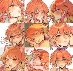  2girls ? ?? amlichan blush commentary earrings english_commentary feather_earrings feathers freckles glasses hair_ornament hairclip hololive hololive_english jewelry kiss lipstick_mark looking_at_viewer mori_calliope multiple_girls orange_hair portrait takanashi_kiara takanashi_kiara_(fever_night) virtual_youtuber yuri 