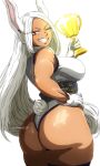  1girl ;d animal_ears ass bare_shoulders boku_no_hero_academia breasts commentary commission dark-skinned_female dark_skin english_commentary from_behind fur_collar gloves gt_(inesperados2013) hand_on_own_hip hand_up highleg highleg_leotard highres holding holding_trophy huge_ass large_breasts leotard long_eyelashes long_hair looking_at_viewer looking_back mirko one_eye_closed parted_bangs rabbit_ears rabbit_girl rabbit_tail red_eyes second-party_source skindentation smile solo tail tail_through_clothes taut_leotard thick_thighs thighhighs thighs toned toned_female trophy very_long_hair white_gloves white_hair white_leotard 