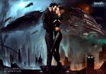  1boy 1girl artist_name beard black_bodysuit black_hair black_shoes blonde_hair bodysuit breasts brown_hair building caldari_navy_(eve_online) caldari_state_(eve_online) capital_ship_(eve_online) character_name city closed_eyes combat_ship_(eve_online) commentary copyright_logo copyright_name couple damillia_seraph_(theburning1) dreadnought_(eve_online) duvolle_laboratories_(eve_online) english_commentary erebus_(eve_online) eve_online facial_hair federation_navy_(eve_online) fleet from_side full_body gallente_federation_(eve_online) glowing gradient_hair hand_on_another's_neck hand_on_another's_waist hetero high_heels highres kaalakiota_corporation_(eve_online) leviathan_(eve_online) lips logo long_sleeves mechanical_hands medium_breasts military_vehicle moros_(eve_online) multicolored_hair nose original phoenix_(eve_online) prosthesis prosthetic_hand roden_shipyards_(eve_online) science_fiction shoes short_hair single_mechanical_hand sky skyscraper standing star_(sky) starry_sky sunglasses super_capital_ship_(eve_online) support_ship_(eve_online) titan_(eve_online) two-tone_hair uliel very_short_hair 