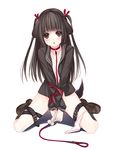  :o animal_ears bad_id bad_pixiv_id black_hair black_legwear blush bone breasts cleavage collar dog_ears dog_tail highres itou_nanami kneeling leash long_hair no_bra no_panties original panties panties_around_one_leg small_breasts socks solo tail underwear 