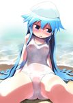  beach blue_eyes blue_hair blush cameltoe highres ikamusume shinryaku!_ikamusume swimsuit wet wet_clothes 