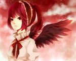  bad_id bad_pixiv_id cloud hairband kana_(kwbr) original ponytail red red_eyes red_hair ribbon sky solo wings 