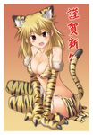  animal_ears animal_print blonde_hair blush breasts cleavage extra_ears kuronyan large_breasts looking_at_viewer open_mouth original shiny shiny_skin sitting skindentation solo tail thighhighs tiger_ears tiger_print tiger_tail 