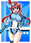  artist_request blue_eyes blush bouncing_breasts breasts chirorian curvy female fuuro_(pokemon) gloves gym_leader large_breasts long_hair midriff open_mouth pokemon pokemon_(game) pokemon_black_and_white pokemon_bw red_hair short_shorts shorts smile solo suspenders unaligned_breasts unzipped 