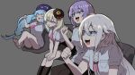  4girls barefoot bean_bag_chair black_pants black_skirt blonde_hair blue_eyes blue_hair blue_hat bow braid brown_hat cheering clenched_hand closed_eyes feet gaijin_4koma_(meme) grey_background grey_hair happy hat highres hitorikanawo ia_(vocaloid) long_hair mayu_(vocaloid) meme multiple_girls necktie official_art open_mouth otomachi_una pants parody pleated_skirt pocket purple_eyes red_bow red_necktie sexy_minus_(vocaloid) short_hair_with_long_locks short_sleeves simple_background sitting skirt smile teeth thighs twin_braids upper_teeth_only vocaloid voiceroid yellow_eyes yuzuki_yukari 