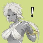  1girl annoyed black_eyes bracelet bracelets breasts female genderswap jewelry king_of_fighters kof large_breasts long_hair m.u.g.e.n midnight_bliss mugen mugen_(game) mukai_(king_of_fighters) open_mouth pointing ponytail simple_background snk solo teeth white_hair 