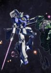  amputee aoi_onion assault_visor battle bazooka_(gundam) commentary_request earth_federation earth_federation_space_forces energy_beam energy_sword explosion exposed_internal_machinery gm_(mobile_suit) green_visor gundam headless heat_hawk highres holding holding_detached_head holding_sword holding_weapon mecha mecha_focus mobile_suit mobile_suit_gundam nebula no_humans robot roundel science_fiction shield space star_(sky) sword thrusters war weapon wreckage zaku_ii zeon zero_gravity 