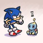  1:1 advos anthro blue_body blue_fur chao_(sonic) cheese_the_chao clothing digital_media_(artwork) duo eulipotyphlan fingers footwear fur gloves handwear hedgehog hi_res hourglass_(object) male mammal sega simple_background sitting sonic_the_hedgehog sonic_the_hedgehog_(series) standing thinking video_games 