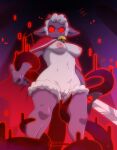  amara_burrger anthro bell bell_collar bovid breasts cape cape_only caprine clothing collar cult_of_the_lamb demon demonic female fur genitals glowing glowing_eyes hi_res horn lamb_(cult_of_the_lamb) looking_at_viewer mammal melee_weapon mostly_nude nipples pussy red_eyes sheep solo sword tentacles weapon white_body white_fur wool_(fur) 