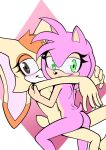  amy_rose anthro blush butt cream_the_rabbit duo embrace eulipotyphlan female female/female fours_(artist) green_eyes hair hedgehog hi_res hug lagomorph leporid looking_at_viewer looking_back looking_back_at_viewer mammal nude orange_hair pink_body pink_hair rabbit sega smile smiling_at_viewer sonic_the_hedgehog_(series) young 
