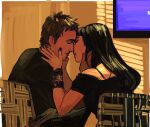  black_hair bracelet breaking_bad brown_hair chair closed_eyes imminent_kiss jane_margolis jesse_pinkman jewelry lukosei on_chair shirt sitting tank_top television 