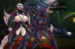  2022 anthro armor barioth biped black_body black_fur black_sclera blue_eyes breasts capcom chorsinnell39 clothing dialogue digital_media_(artwork) duo english_text eyewear female flying_wyvern fur genitals goggles grey_body gun hi_res holding_gun holding_object holding_rifle holding_sword holding_weapon ineffective_clothing melee_weapon monster_hunter nargacuga nipples outside pussy ranged_weapon red_body red_fur screencap screencap_background speech_bubble sword text unconvincing_armor video_games weapon white_body white_fur yellow_eyes 