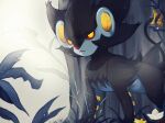  closed_mouth colored_sclera commentary_request frown luxray no_humans pokemon pokemon_(creature) red_sclera solo standing tree yellow_eyes yellow_pupils yukiko_(leovioykk) 