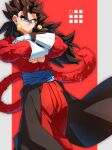  black_hair body_fur closed_mouth dragon_ball dragon_ball_heroes earrings gamubanku jewelry long_hair looking_at_viewer monkey_boy monkey_tail muscular muscular_male potara_earrings red_fur smug spiked_hair super_saiyan super_saiyan_4 tail topless_male vegetto vegetto_(xeno) 