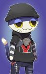  2022 :3 animal_crossing anthro beanie black_beanie black_clothing black_pupils blue_eyelids boke_(artist) bone clothed clothing cosplay crossover digital_media_(artwork) domestic_cat epic_games felid feline felis fortnite front_view fur half-closed_eyes hat headgear headwear hoodie jewelry k.k._slider male mammal markings meow_skulls_(fortnite) narrowed_eyes necklace nintendo pattern_clothing phone pockets punchy_(animal_crossing) pupils purple_background purple_body purple_fur raised_tail shaded signature simple_background solo standing striped_clothing stripes topwear torn_clothing tuna_(food) video_games whisker_markings whiskers white_body white_fur yellow_eyes 