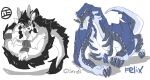  asnnonaka blue_body colored_sketch dragon duo feral front_view fur furred_dragon grey_body grey_fur grey_horn horn looking_at_viewer lying male on_front pupils shadow signature simple_background sketch slit_pupils tail_tuft tuft white_background white_body white_fur 