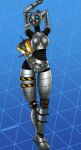  anthro biped blue_eyes epic_games female fortnite genitals glistening glistening_body hi_res machine mammal metal_team_leader metallic_body pussy robot simple_background solo sweetmeat ursid video_games 