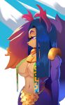  absurd_res anthro aztec bedroom_eyes blue_hair covered_breasts female fluffy fluffy_tail hair hi_res mammal moonway narrowed_eyes open_mouth purple_eyes rodent sciurid seductive solo teeth_visible 